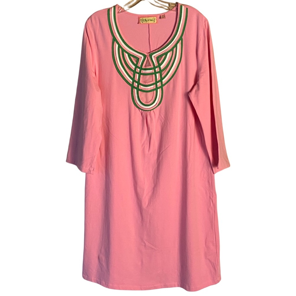 Lilly & Van Medium pink & green cotton dress with mesh inset